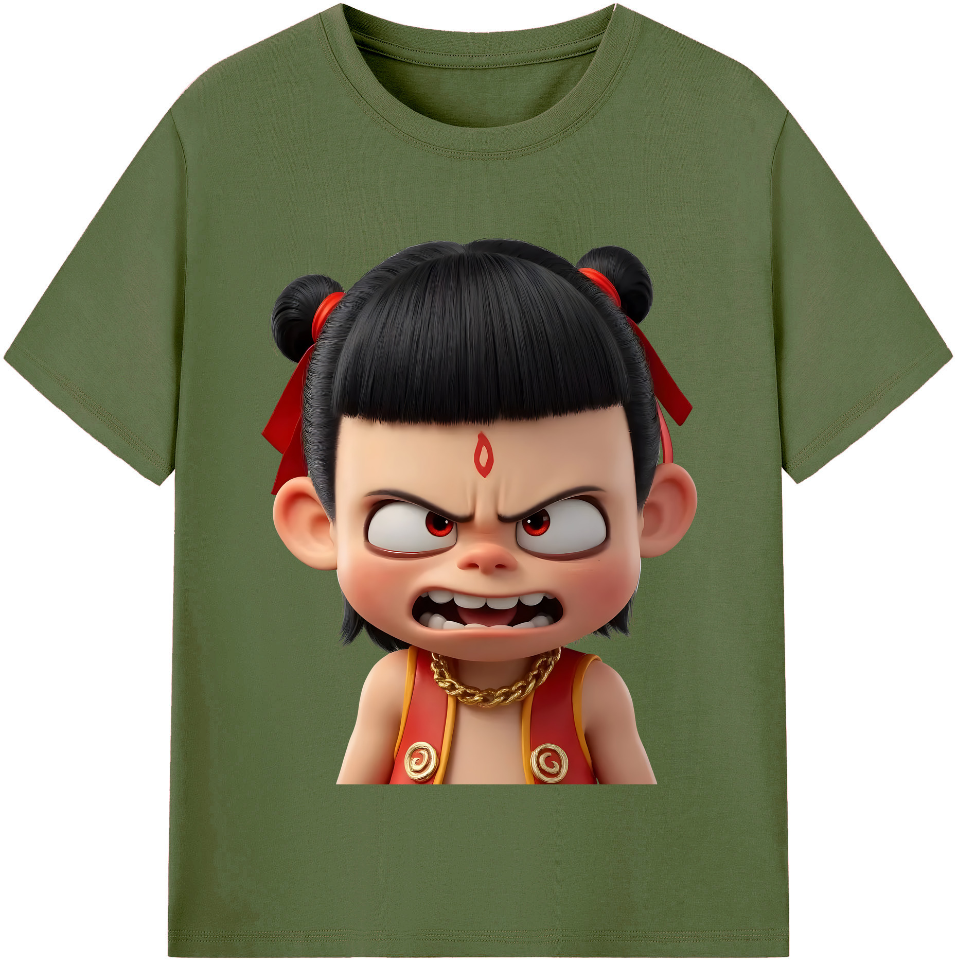 （画像用） Ne Zha 2 ナタ 魔童の大暴れ 綿100％半袖Tシャツ（フロントプリント）